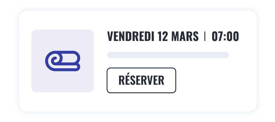 Interface de réservation en ligne montrant un calendrier de cours avec disponibilités